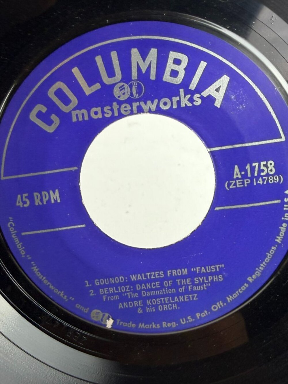 Andre Kostelanetz Faust Samson & Delilah Columbia Masterworks 45 RPMVinyl A-1758